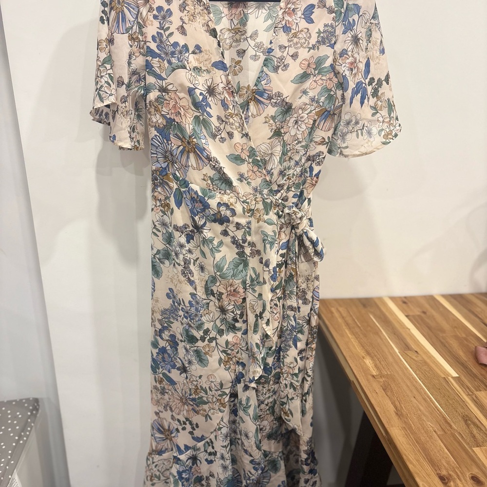 Vici Floral Midi Dress - Blue and Cream
